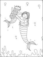 Beautiful coloring book doodle mermaid silhouette. vector