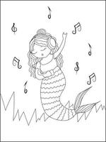 linda sirena de dibujos animados nadando con flores. Sirena zentangle detallada para colorear página vector