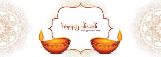 Happy diwali wishes banner with realistic diya celebration holiday background vector