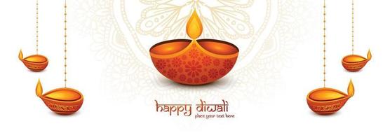 Happy diwali wishes banner with realistic diya celebration holiday background vector