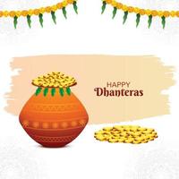 Beautiful happy dhanteras golden coins celebration background vector