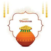 Illustration of gold coin in pot for dhantera celebration festival background vector