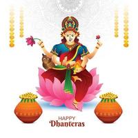Goddess maa laxmi illustration with gold coin in pot haapy dhanteras background vector