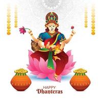 ilustración de la diosa maa laxmi con moneda de oro en una olla fondo haapy dhanteras vector