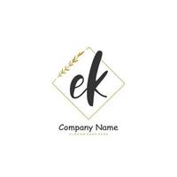 EK Initial handwriting and signature logo design with circle. Beautiful design handwritten logo for fashion, team, wedding, luxury logo. vector