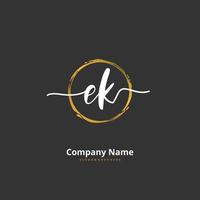 EK Initial handwriting and signature logo design with circle. Beautiful design handwritten logo for fashion, team, wedding, luxury logo. vector