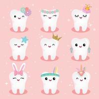 Cute girls Tooth Character Set in many costume vector