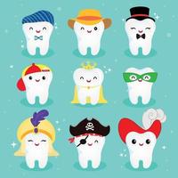 Cute boys Tooth Character Set in many costume vector