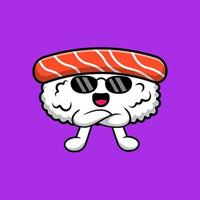 Cute Sushi Wearing Sunglasses Standing Cartoon Vector Icons Illustration. Flat Cartoon Concept. Suitable for any creative project.