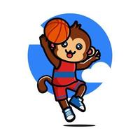 mono lindo feliz jugando baloncesto vector