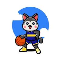 feliz lindo husky jugando baloncesto vector