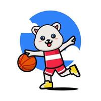 Happy cute polar playing basketball vector