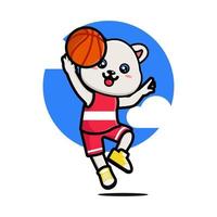 Happy cute polar playing basketball vector