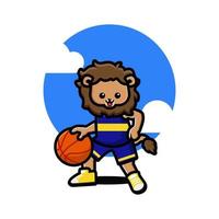 Happy cute lion playing basketball vector