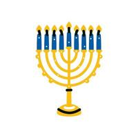 Hanukkah menorah candelabrum with nine lit candles flat vector. vector