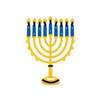 Hanukkah menorah candelabrum with nine lit candles flat vector. vector