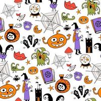 Seamless vector pattern with monster and pumpkin, web, sweet candy