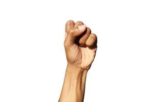 Raised fist of success and winning something like a business isolated on white background with copy space for work and design. Clipping path photo