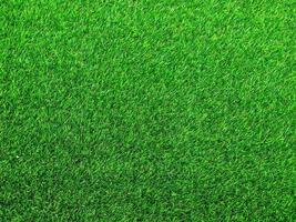 Closeup view of green grass soccer field background. Wallpaper for work and design. photo
