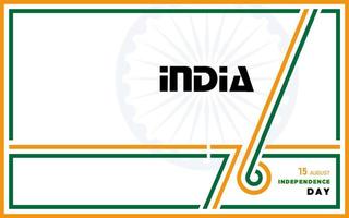 setenta y seis 76 años día de la independencia de la india, 15 de agosto texto en caracteres azafrán con elementos de la india sobre fondo de color vector