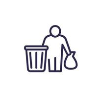 trash bin line icon with a man vector