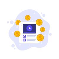 Video monetization, earn money, getting paid for the videos, vector illustration