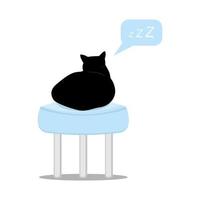 A black cat sleeps on a round stool. vector illustration