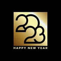 Happy new year 2023 text. Golden 2023 number vector suitable design illustration for greetings, invitations, banners, or backgrounds.