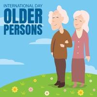 ilustración gráfica vectorial de un par de abuelos caminando juntos en el parque, exhibiendo flores, perfecto para el día internacional de las personas mayores, celebrar, tarjeta de felicitación, etc. vector