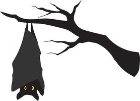 Bat hanging on a tree branch vector