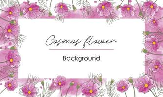 Watercolor pink purple cosmos flower isolated on white background for frame letter Autumn flowers invitation template card. Bouquet of wildflower aster in a watercolor style. vector