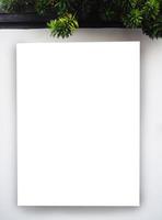 Blank frame billboard mockup on grey concrete wall background. space for text or design photo