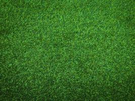 Closeup view of green grass soccer field background. Wallpaper for work and design. photo