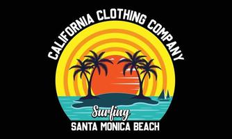 Surfing Santa Monica Beach vector t-shirt design Pro Vector.