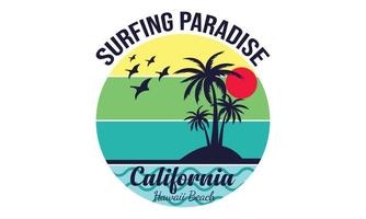 paraíso de surf california hawaii playa vector camiseta diseño vector libre.