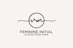 Initial VM handwriting logo with circle template vector logo of initial signature, wedding, fashion, floral and botanical with creative template.