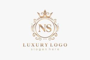 Initial NS Letter Royal Luxury Logo template in vector art for Restaurant, Royalty, Boutique, Cafe, Hotel, Heraldic, Jewelry, Fashion and other vector illustration.