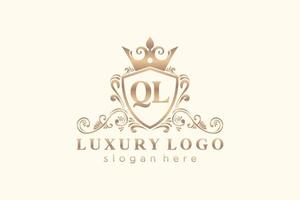 Initial QL Letter Royal Luxury Logo template in vector art for Restaurant, Royalty, Boutique, Cafe, Hotel, Heraldic, Jewelry, Fashion and other vector illustration.