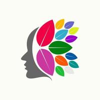 Human or woman face with leaves stalk behind or back image graphic icon logo design abstract concept vector stock. Can be used as symbol related to beauty or creative brain