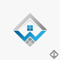 casa de techo simple y única con fuente de letra o palabra w en imagen rectangular icono gráfico diseño de logotipo concepto abstracto vector stock. se puede utilizar como símbolo relacionado con la inicial o la propiedad