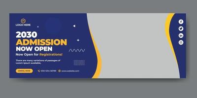 portada web de admisión escolar y plantilla de banner vector