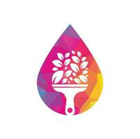 Paint leaf drop shape concept logo icon vector. Plant brush vector logo paint. Garden renovate vector logo concept.