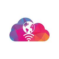 Globe wifi cloud shape concept logo design icon. World signal vector logo template.