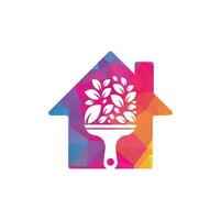 PrintPaint leaf home shape concept logo icon vector. Plant brush vector logo paint. Garden renovate vector logo concept.