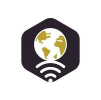 Globe wifi logo design icon. World signal vector logo template.