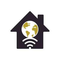 Globe wifi home shape concept logo design icon. World signal vector logo template.