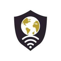 Globe wifi logo design icon. World signal vector logo template.