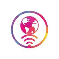 Globe wifi logo design icon. World signal vector logo template.