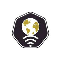 Globe wifi logo design icon. World signal vector logo template.