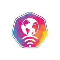 Globe wifi logo design icon. World signal vector logo template.